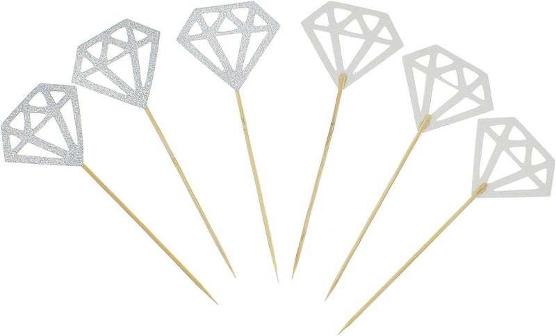 TKMOS 50 Pack Silver Glitter Diamond Cupcake Toppers - Image 2